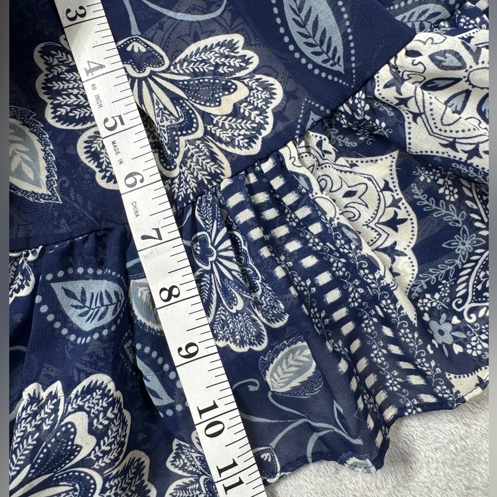 Misa Los Angeles Marion Navy Blue White Floral Paisley Ruffle Mini Skirt Small - Picture 6 of 12